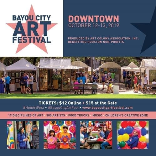 For a chance to win free tickets, to Bayou City Art Festival Downtown, October 12 &13, email contact@d-mars.com. Contest ends October 11th at 3pm!
