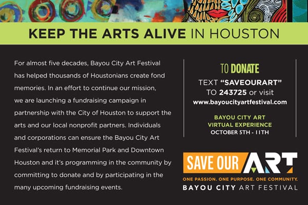 Bayou City Art Virtual Experience on October 5-11, 2020