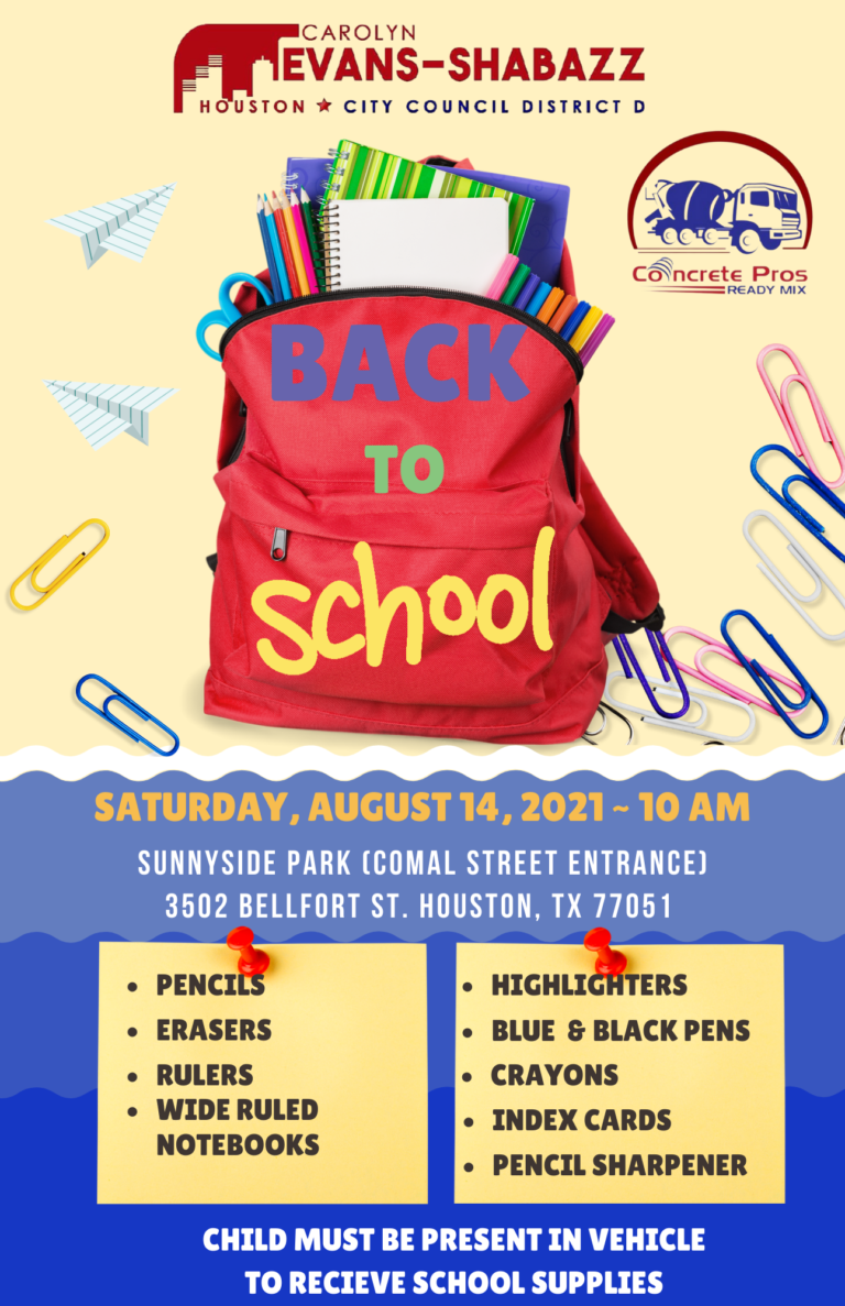 Council Member Carolyn Evans-Shabazz District D Back to School Drive