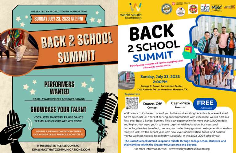 World Youth Foundation Will Host A Free Back 2 School Summit For Over 1,000 Houston-Area Middle School, High School, & College Students
