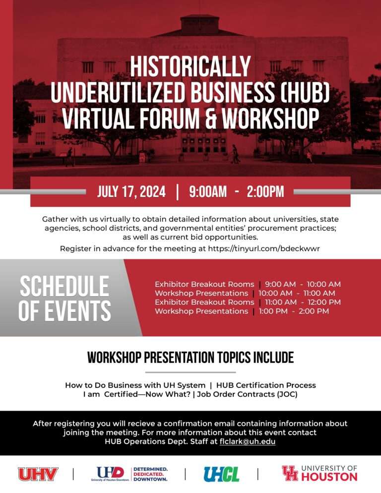 UH Hosting Historically Underutilized Business (HUB) Virtual Forum and Workshop