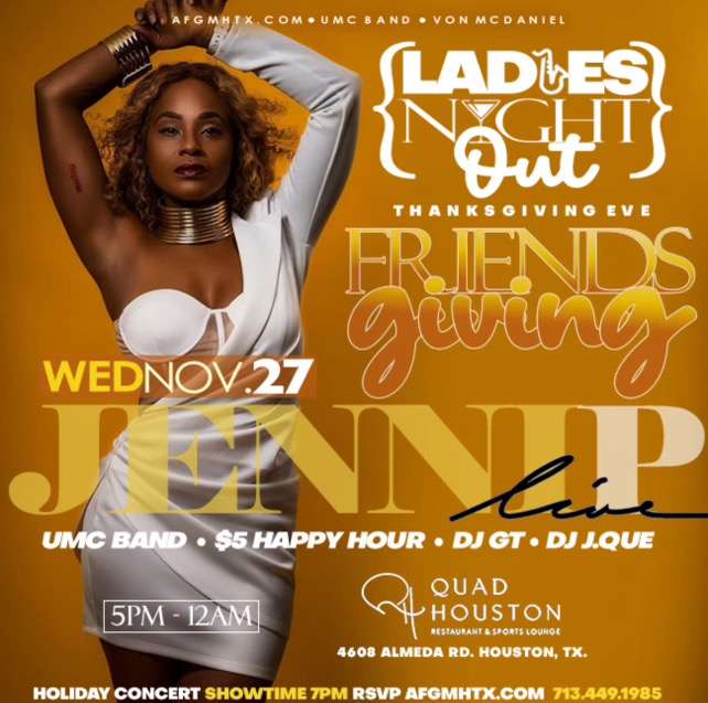 QUAD HOUSTON's 'Friends Giving' Thanksgiving Eve Holiday Concert featuring Songstress JENNI P Live