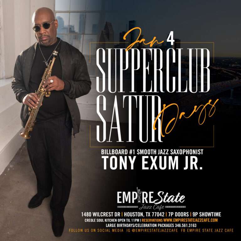 Smooth Jazz Billboard Artist Tony Exum Jr. Live at Empire State Jazz Cafe on Saturday, January 4