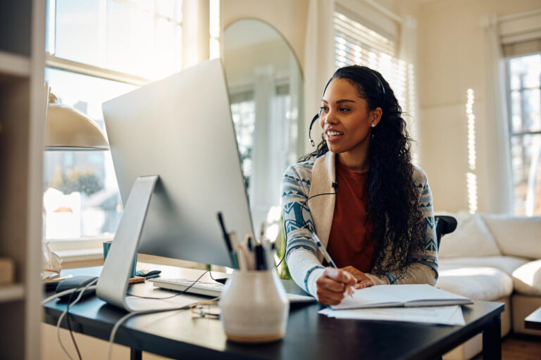 Smiling woman working from home